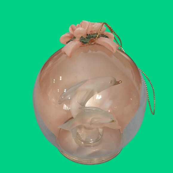 Vintage Christmas Set Of 3 Glass Globe Ornament Angel Reindeer Dolphin - Picture 4 of 8